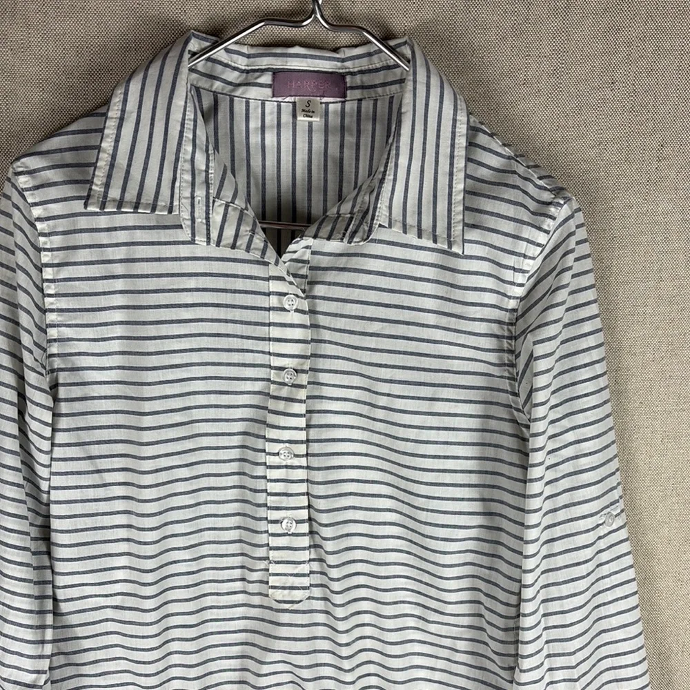 Harper > Striped Quarter Button Down Blouse Small - Picture 4 of 9